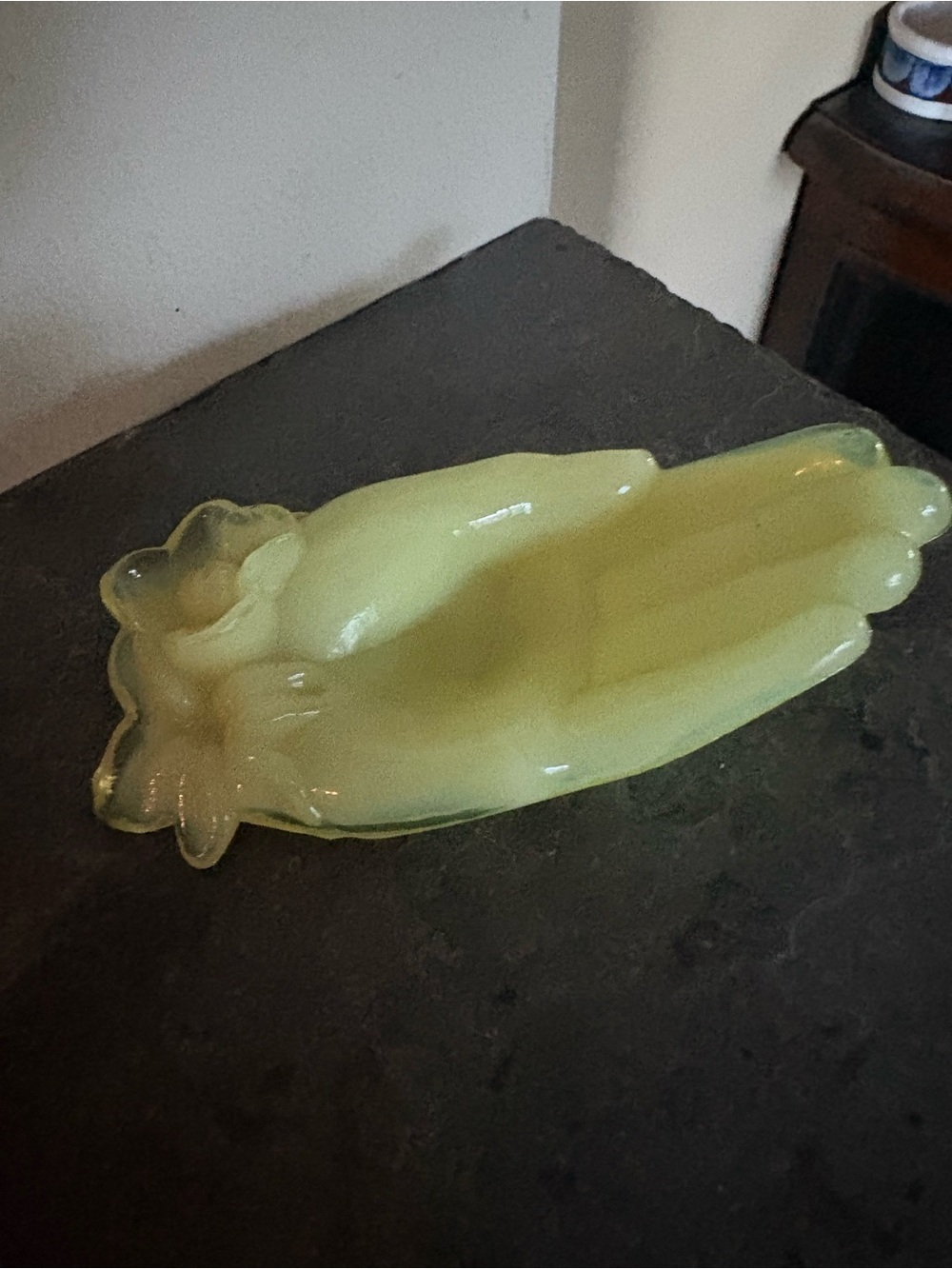 Hand-Shaped Yellow Glass Trinket Dish - Decorative Catchall - Picture 2 of 2